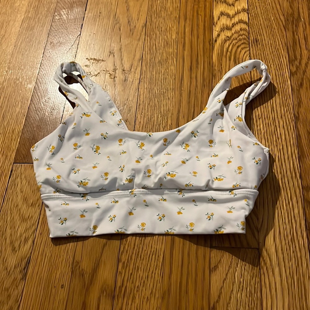 Orange/white floral workout bra